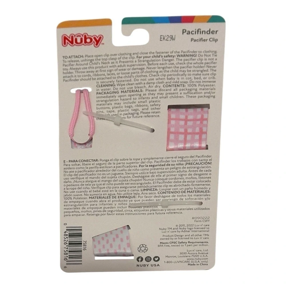 Nuby Pacifinder Pink and White Pasi Clip